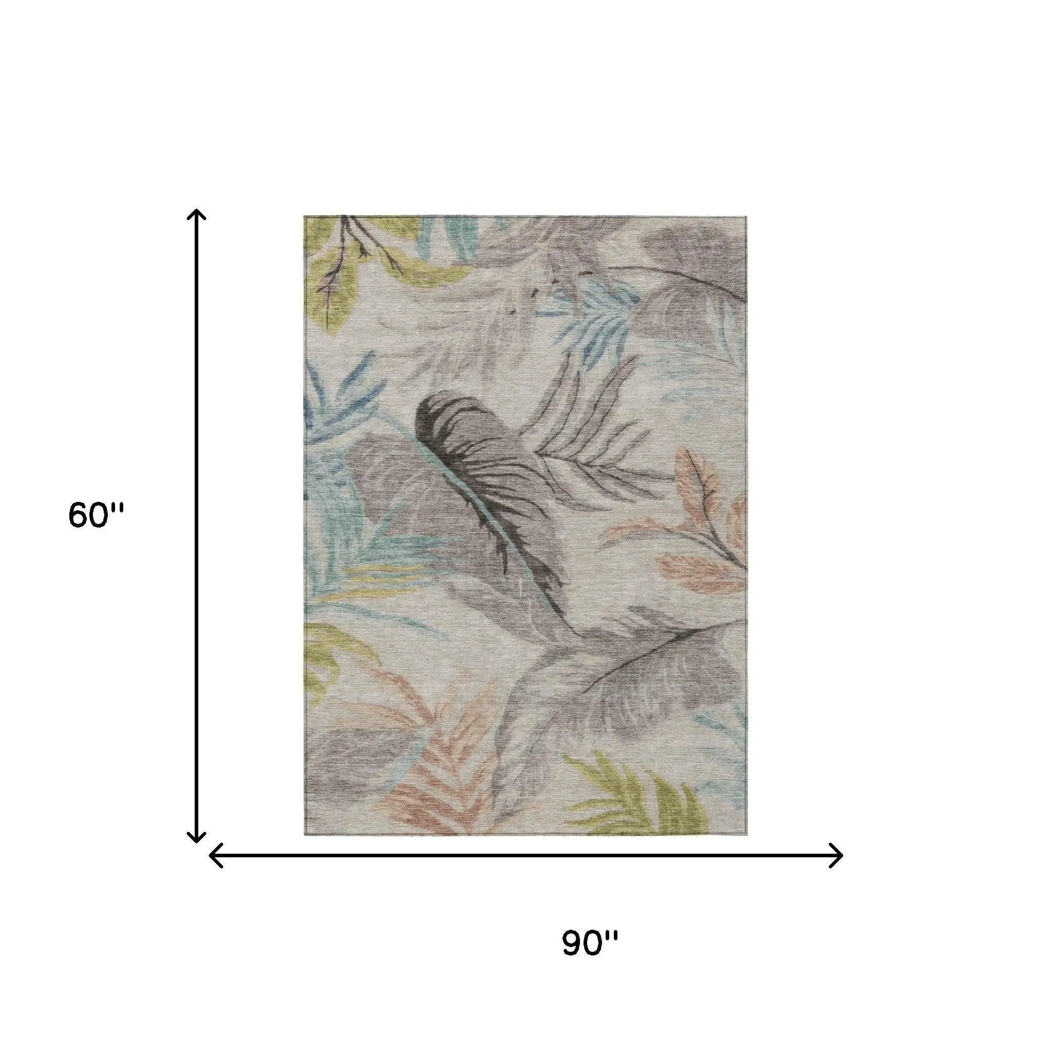 5' X 8' Beige And Brown Floral Washable Indoor Outdoor Area Rug Homeroots Outdoor