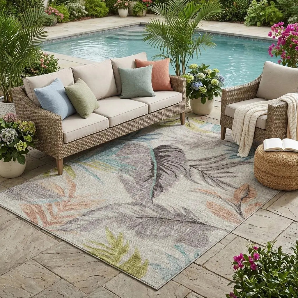 5' X 8' Beige And Brown Floral Washable Indoor Outdoor Area Rug Homeroots Outdoor