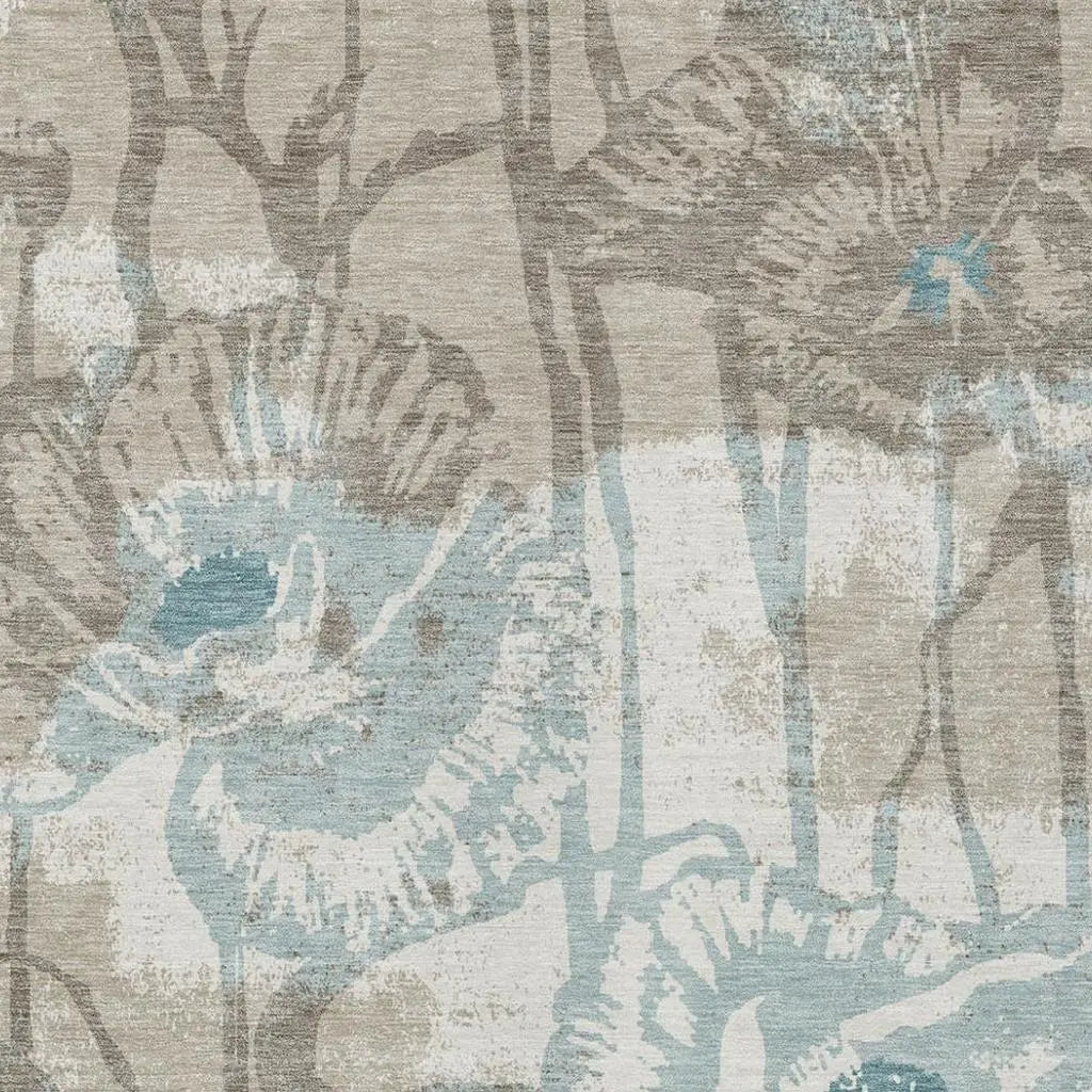 5' X 8' Beige And Brown Floral Washable Indoor Outdoor Area Rug Homeroots Outdoor