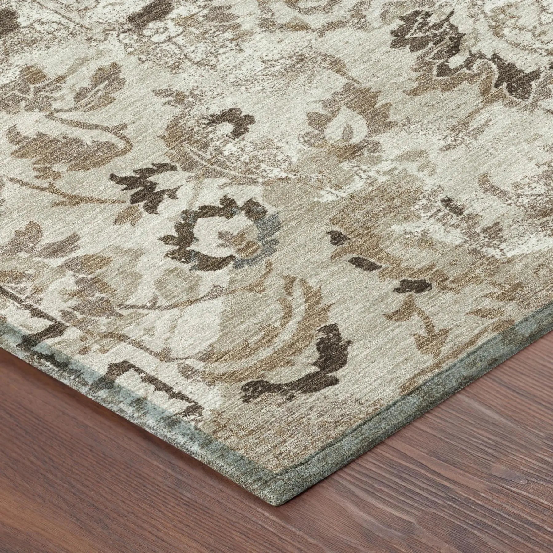 5' X 8' Beige And Brown Floral Washable Indoor Outdoor Area Rug Homeroots Outdoor