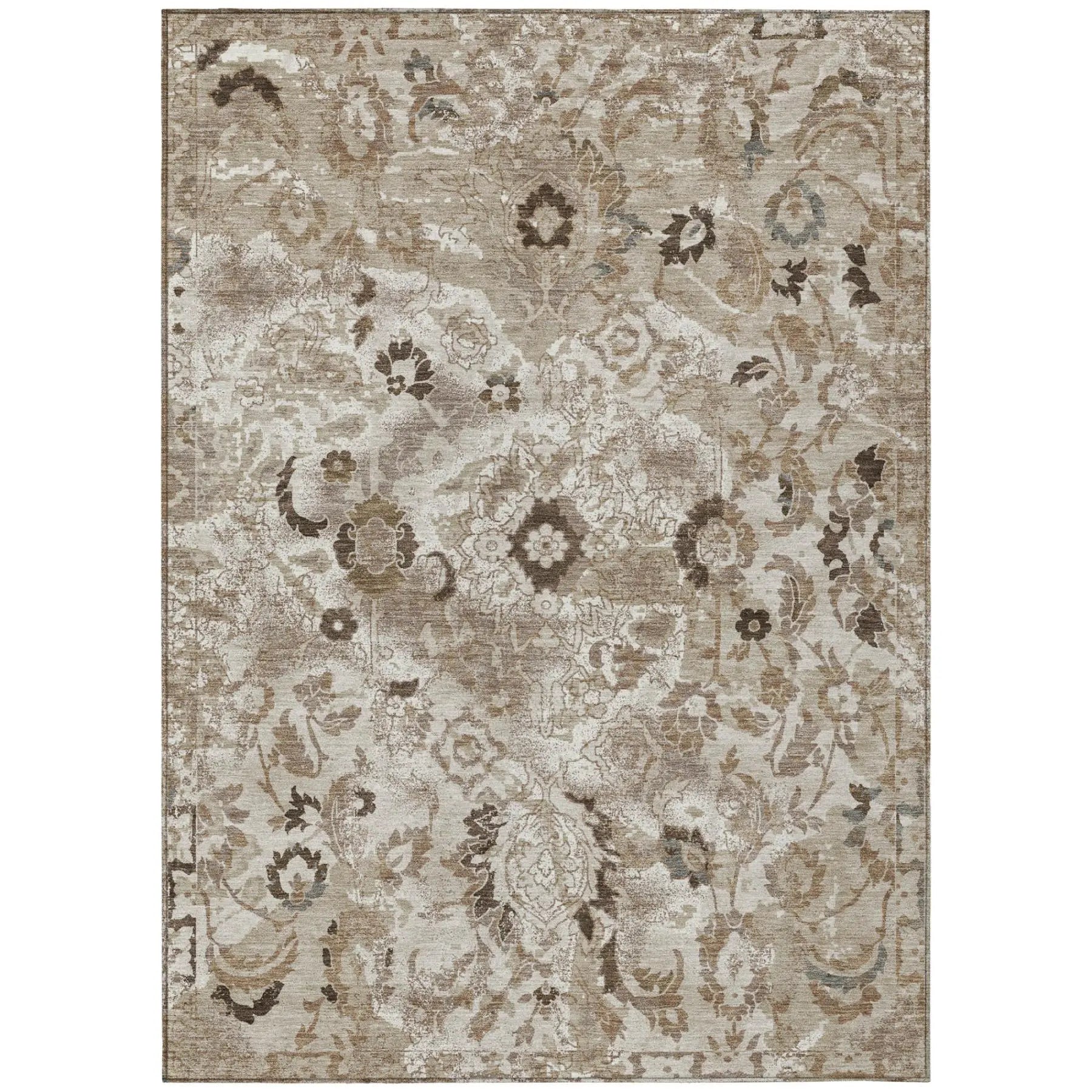 5' X 8' Beige And Brown Floral Washable Indoor Outdoor Area Rug Homeroots Outdoor