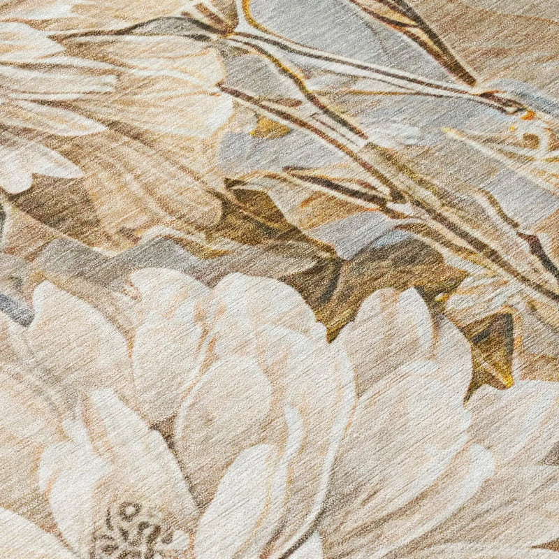 5' X 8' Beige And Brown Floral Washable Indoor Outdoor Area Rug Homeroots Outdoor