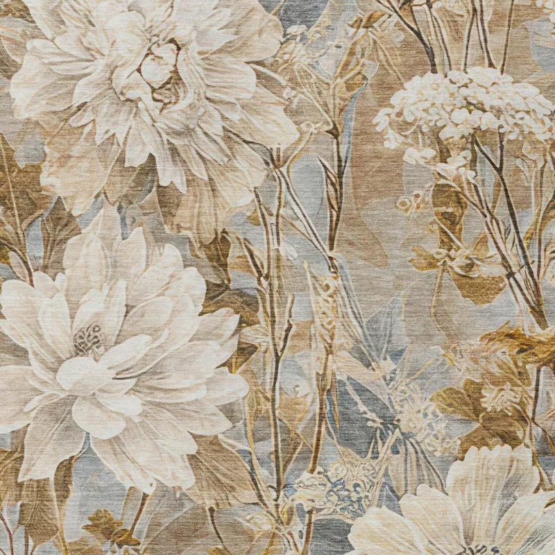 5' X 8' Beige And Brown Floral Washable Indoor Outdoor Area Rug Homeroots Outdoor