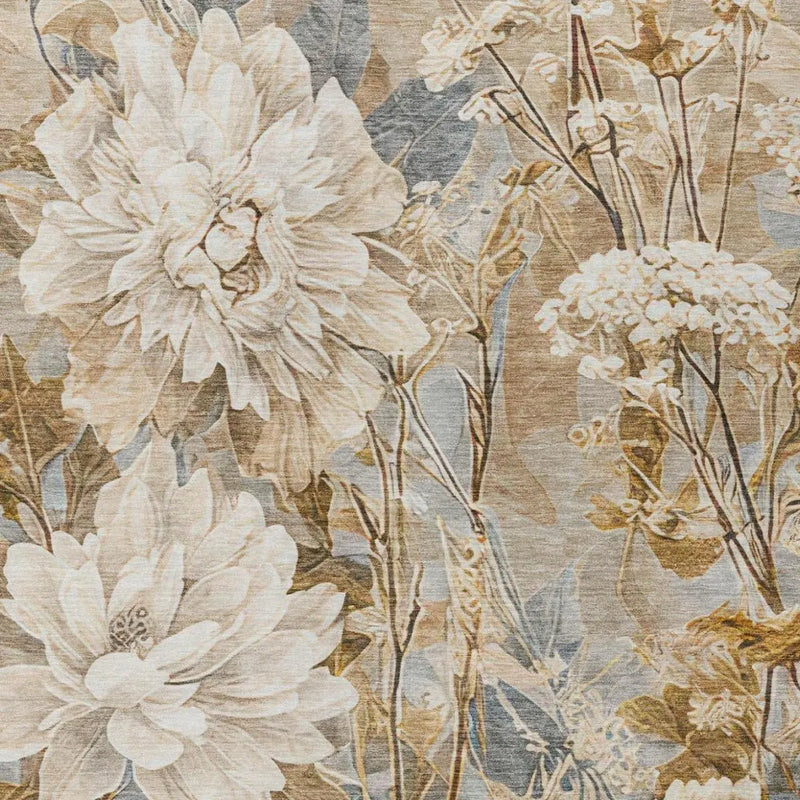 5' X 8' Beige And Brown Floral Washable Indoor Outdoor Area Rug Homeroots Outdoor