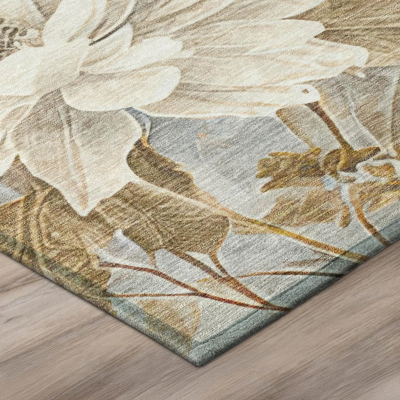 5' X 8' Beige And Brown Floral Washable Indoor Outdoor Area Rug Homeroots Outdoor