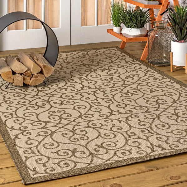 5' X 8' Beige And Brown Geometric Indoor Outdoor Area Rug Homeroots Outdoor