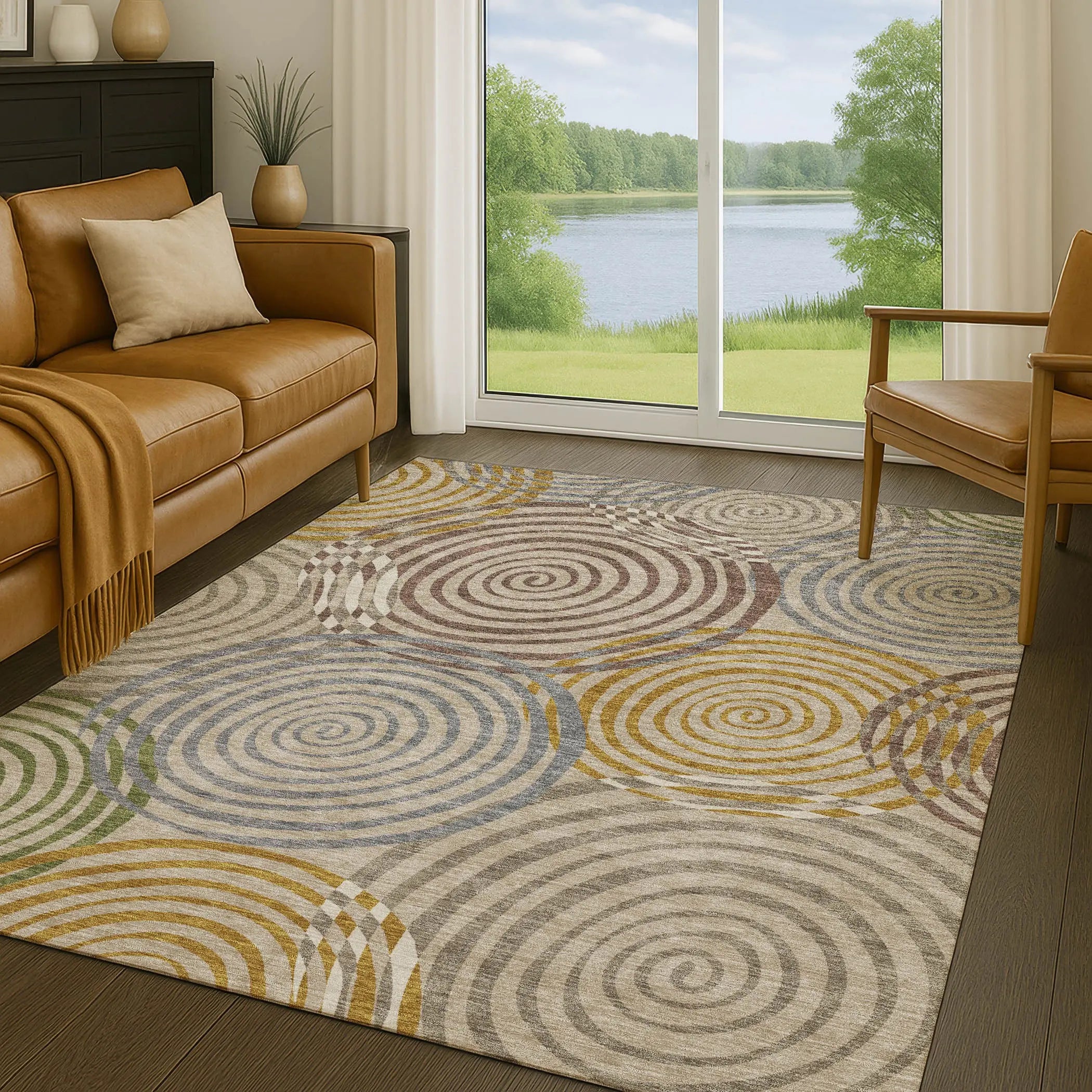 5' X 8' Beige And Brown Geometric Washable Indoor Outdoor Area Rug Homeroots Outdoor