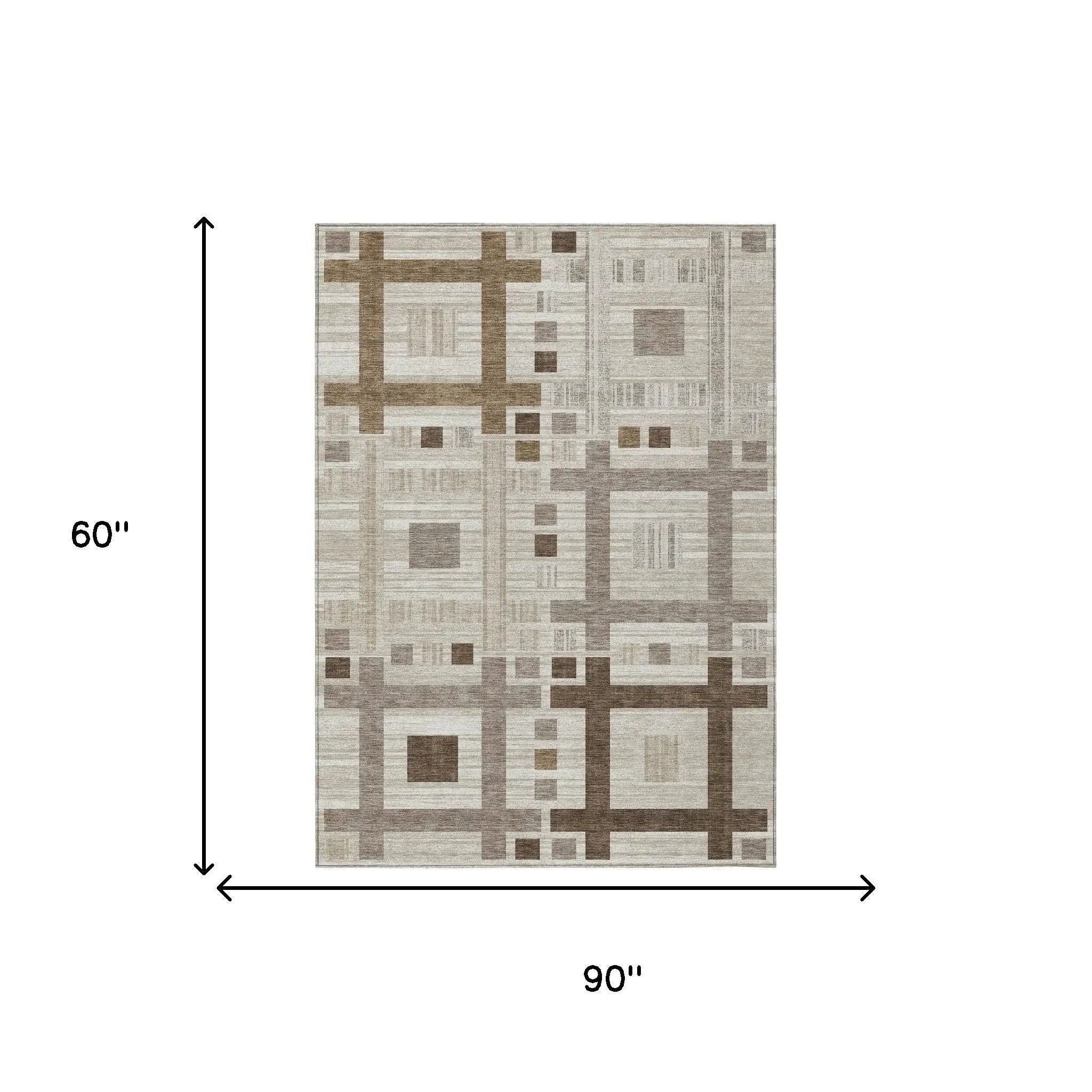 5' X 8' Beige And Brown Geometric Washable Indoor Outdoor Area Rug Homeroots Outdoor