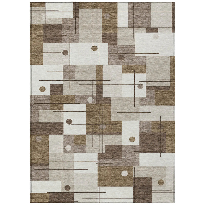 5' X 8' Beige And Brown Geometric Washable Indoor Outdoor Area Rug Homeroots Outdoor