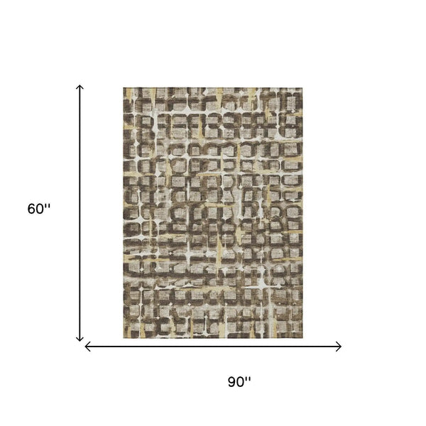 5' X 8' Beige And Brown Geometric Washable Indoor Outdoor Area Rug Homeroots Outdoor