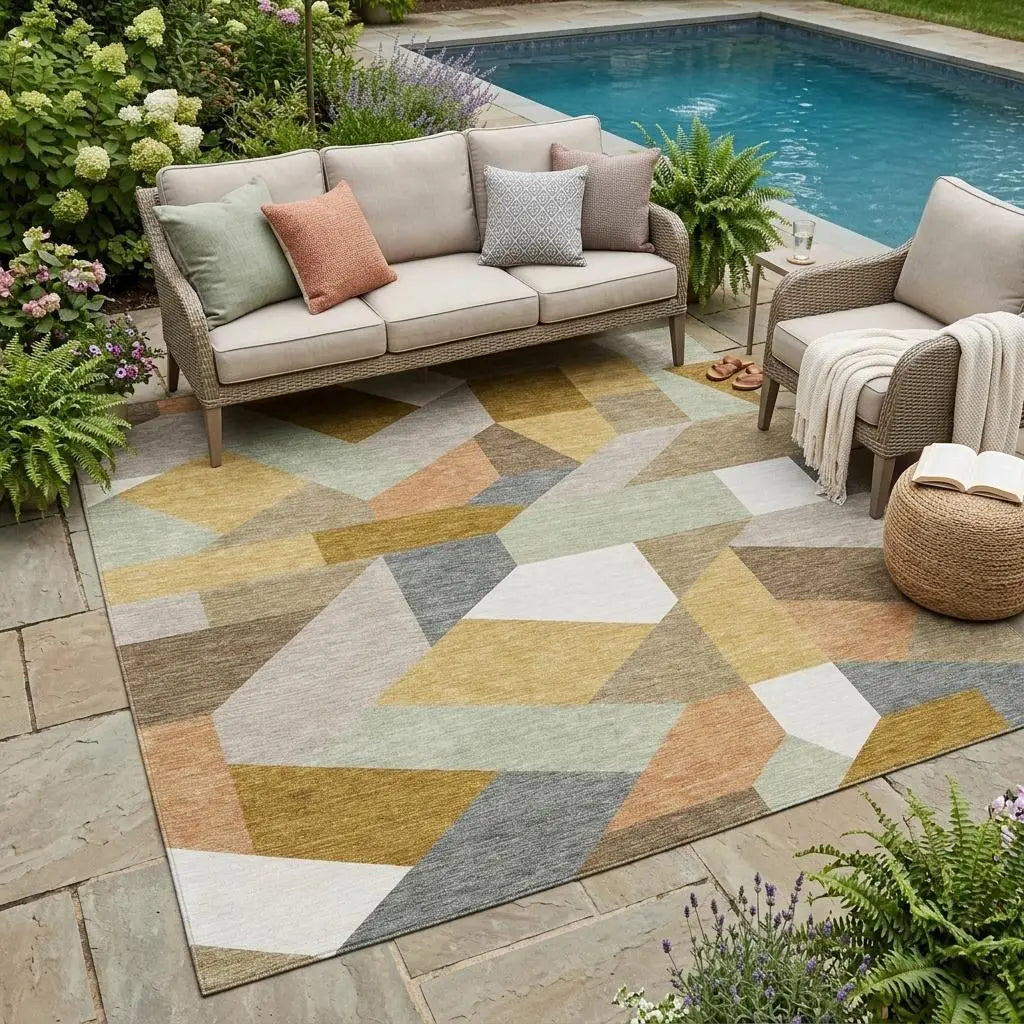 5' X 8' Beige And Brown Geometric Washable Indoor Outdoor Area Rug Homeroots Outdoor