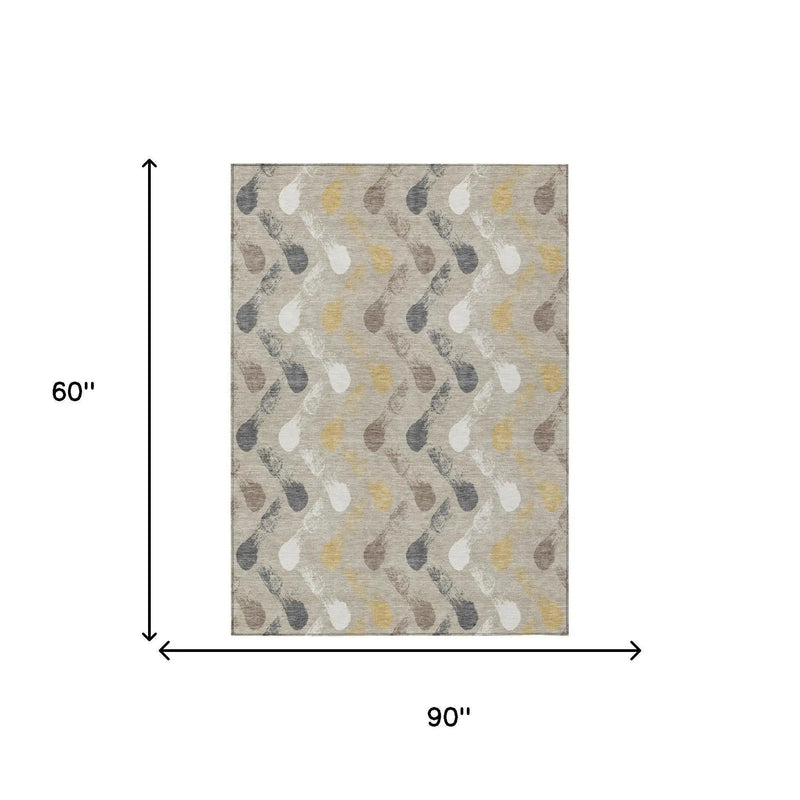 5' X 8' Beige And Brown Geometric Washable Indoor Outdoor Area Rug Homeroots Outdoor