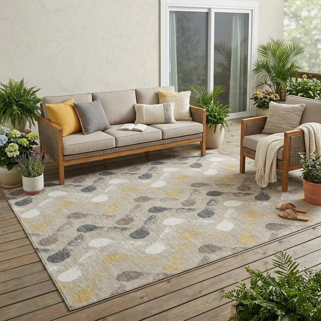 5' X 8' Beige And Brown Geometric Washable Indoor Outdoor Area Rug Homeroots Outdoor