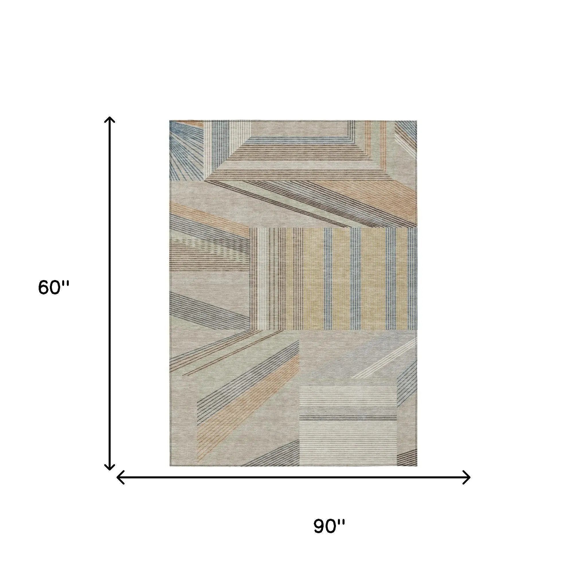 5' X 8' Beige And Brown Geometric Washable Indoor Outdoor Area Rug Homeroots Outdoor