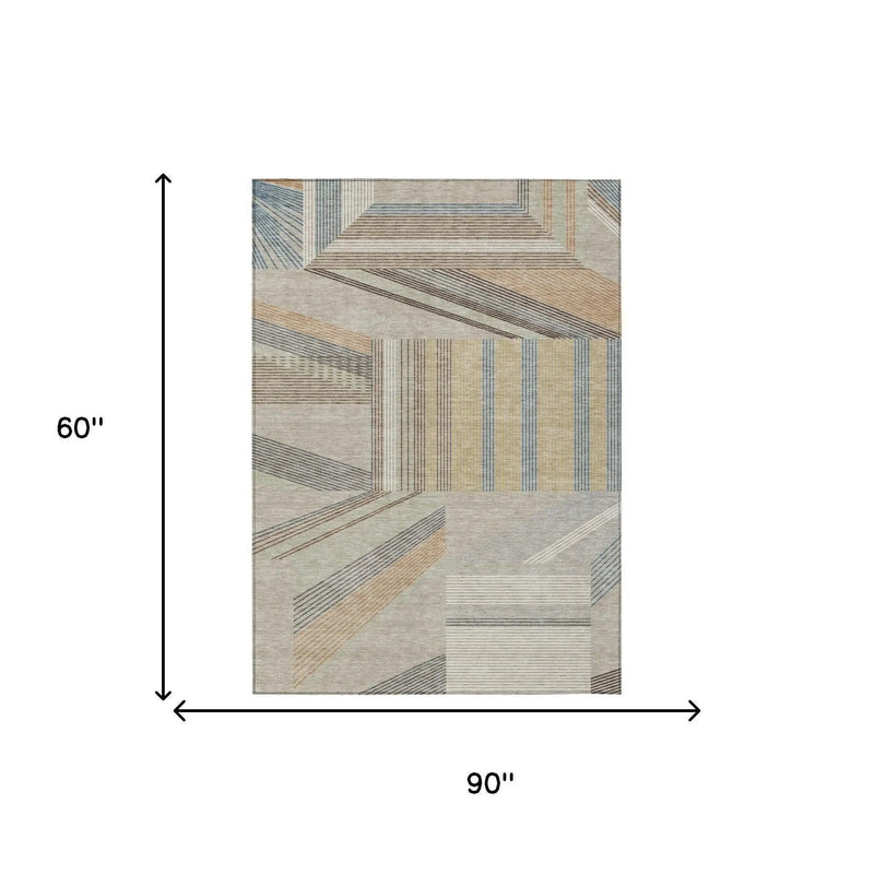 5' X 8' Beige And Brown Geometric Washable Indoor Outdoor Area Rug Homeroots Outdoor