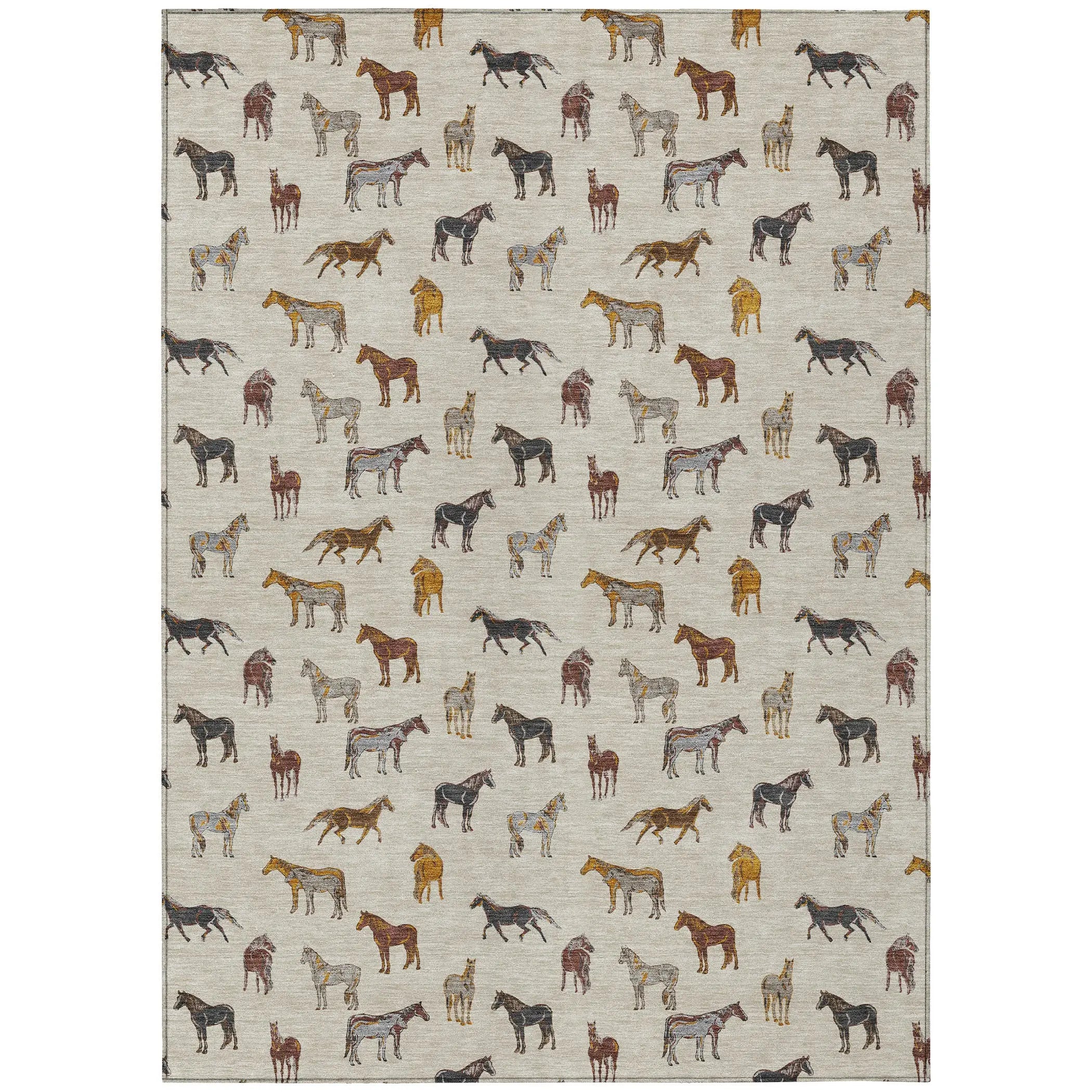 5' X 8' Beige And Brown Horse Washable Indoor Outdoor Area Rug Homeroots Outdoor