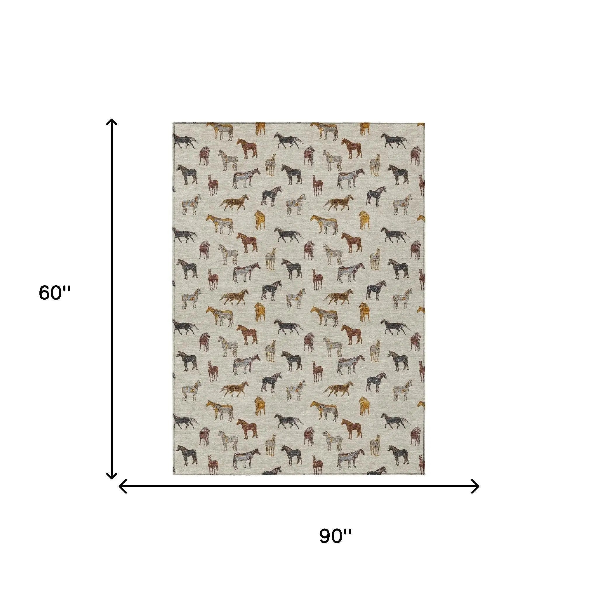 5' X 8' Beige And Brown Horse Washable Indoor Outdoor Area Rug Homeroots Outdoor
