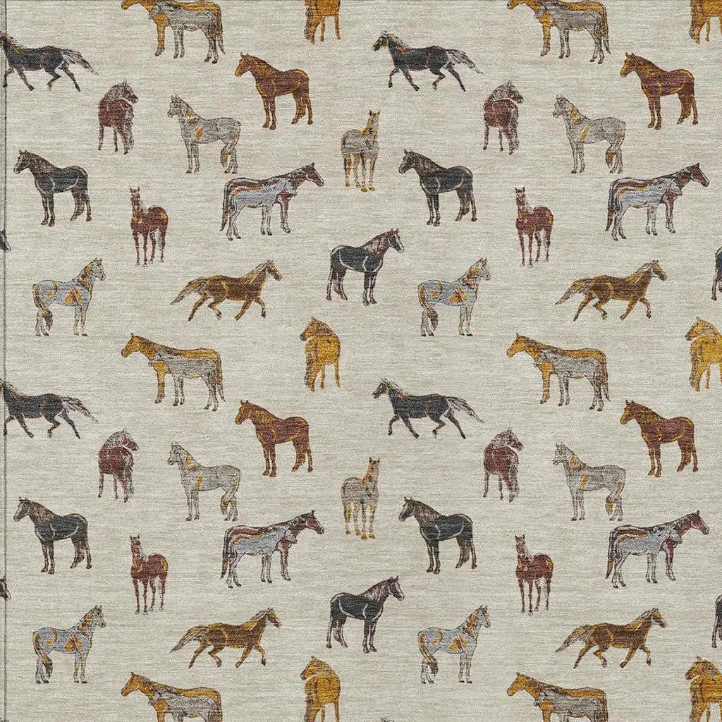 5' X 8' Beige And Brown Horse Washable Indoor Outdoor Area Rug Homeroots Outdoor