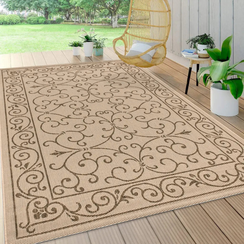 5' X 8' Beige And Brown Medallion Indoor Outdoor Area Rug Homeroots Outdoor