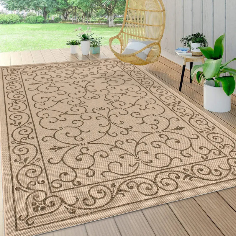 5' X 8' Beige And Brown Medallion Indoor Outdoor Area Rug Homeroots Outdoor