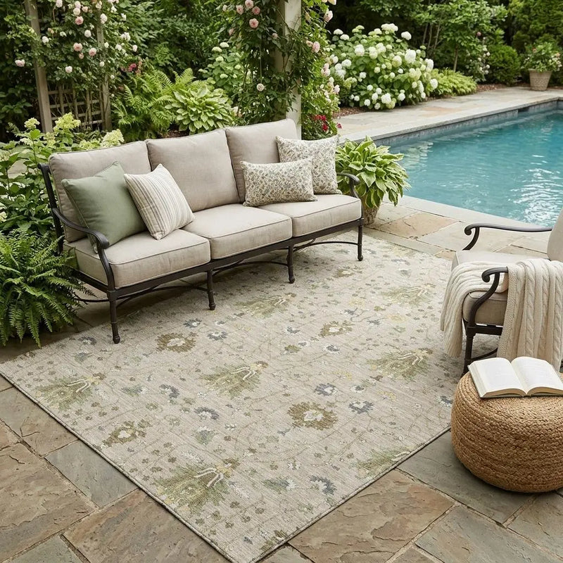 5' X 8' Beige And Brown Oriental Washable Indoor Outdoor Area Rug Homeroots Outdoor