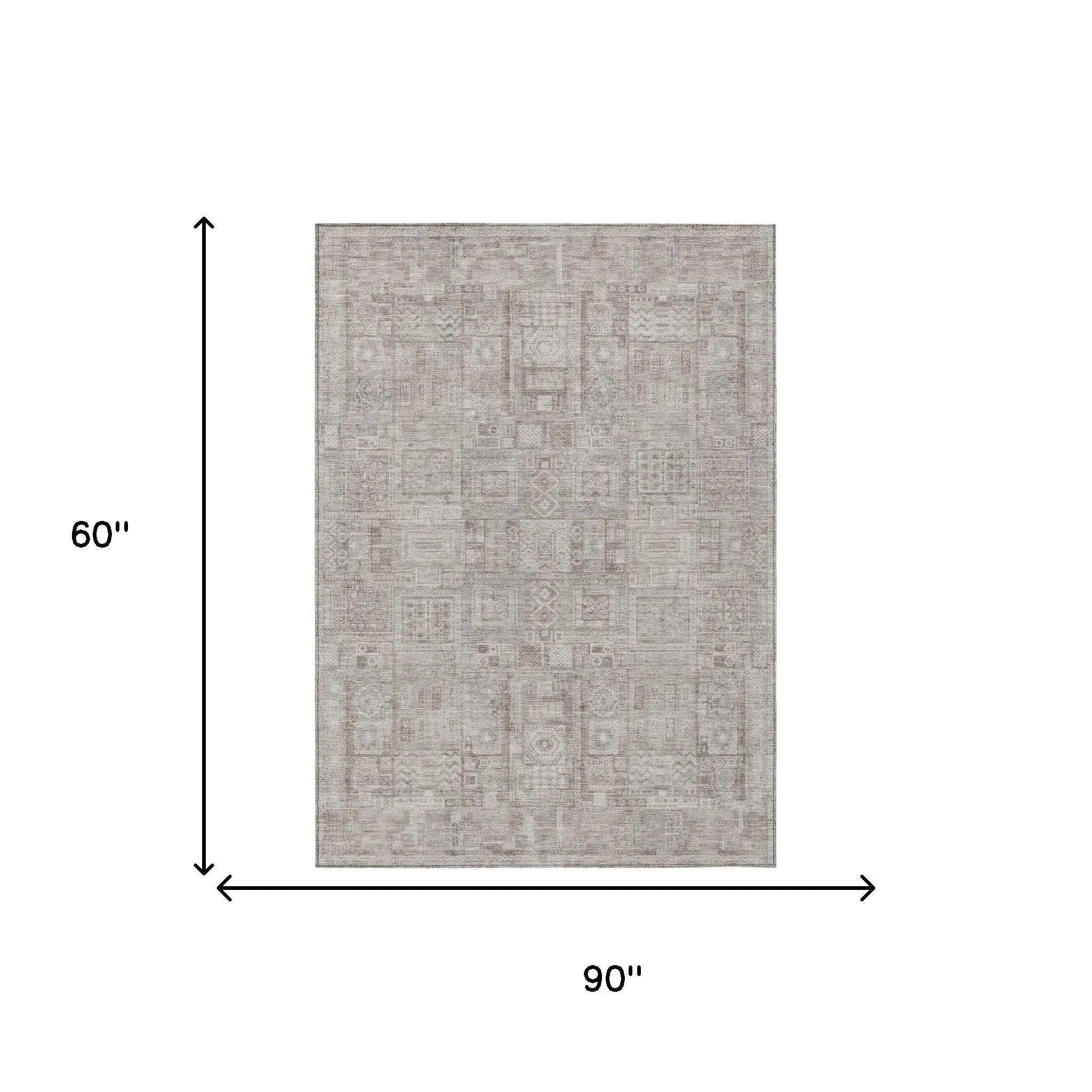 5' X 8' Beige And Brown Oriental Washable Indoor Outdoor Area Rug Homeroots Outdoor