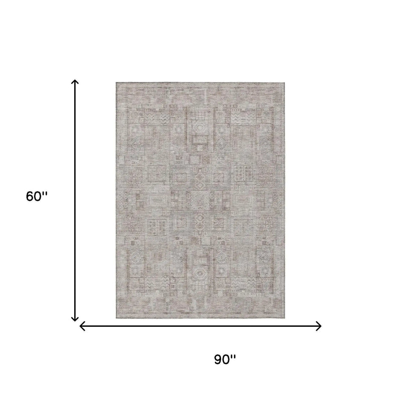 5' X 8' Beige And Brown Oriental Washable Indoor Outdoor Area Rug Homeroots Outdoor