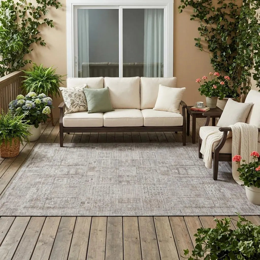 5' X 8' Beige And Brown Oriental Washable Indoor Outdoor Area Rug Homeroots Outdoor