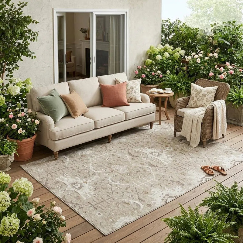 5' X 8' Beige And Brown Oriental Washable Indoor Outdoor Area Rug Homeroots Outdoor