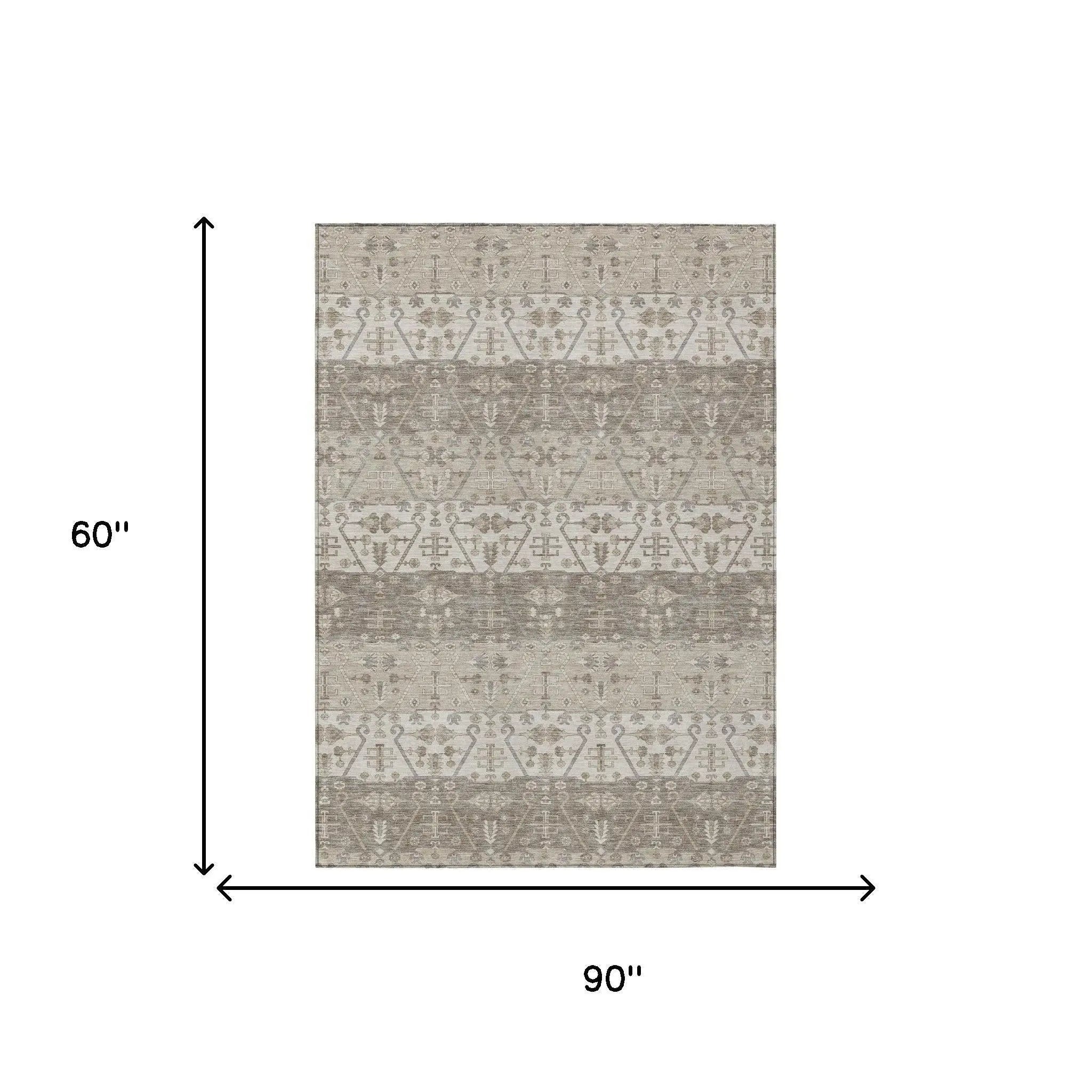 5' X 8' Beige And Brown Oriental Washable Indoor Outdoor Area Rug Homeroots Outdoor