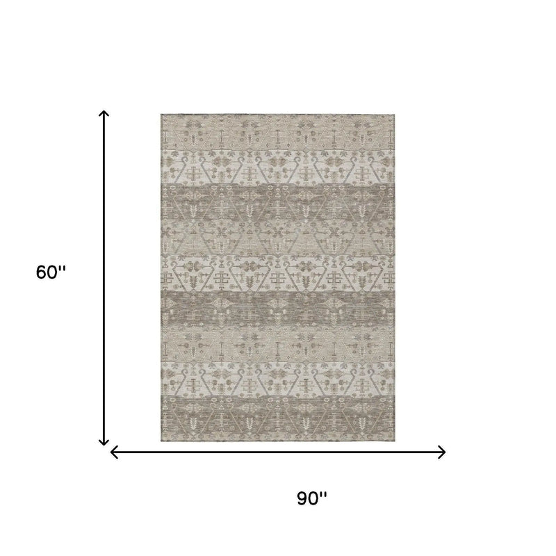 5' X 8' Beige And Brown Oriental Washable Indoor Outdoor Area Rug Homeroots Outdoor