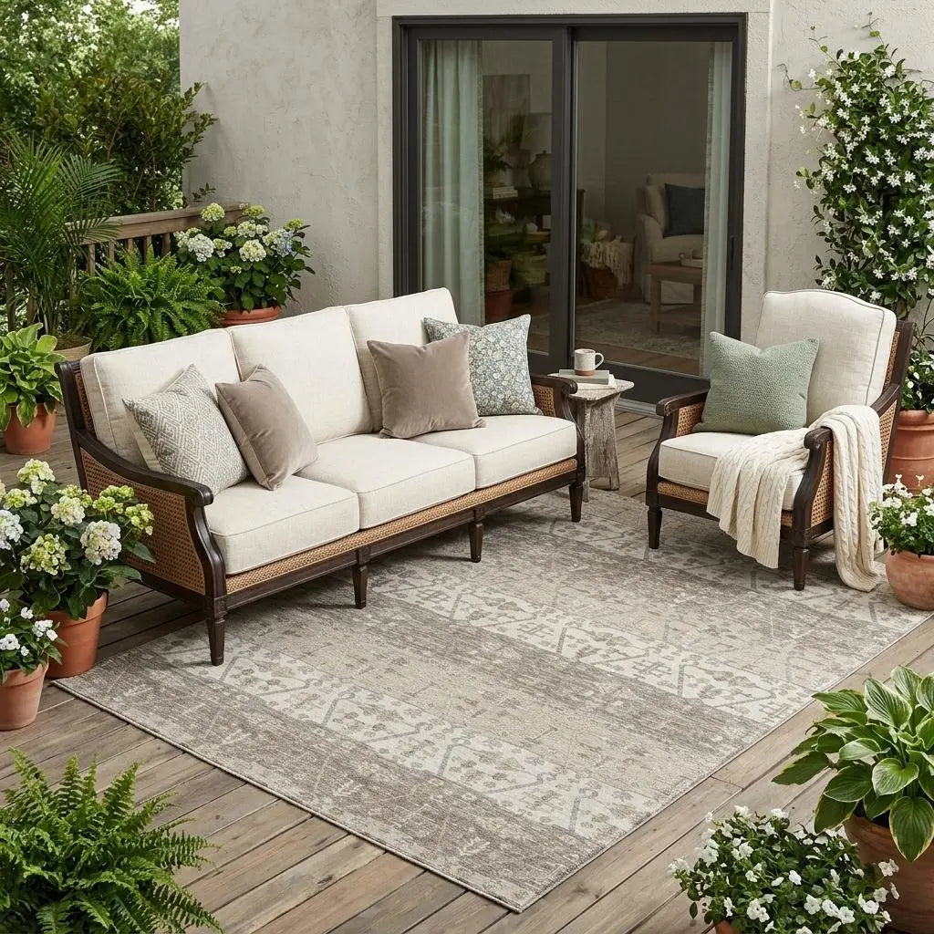 5' X 8' Beige And Brown Oriental Washable Indoor Outdoor Area Rug Homeroots Outdoor