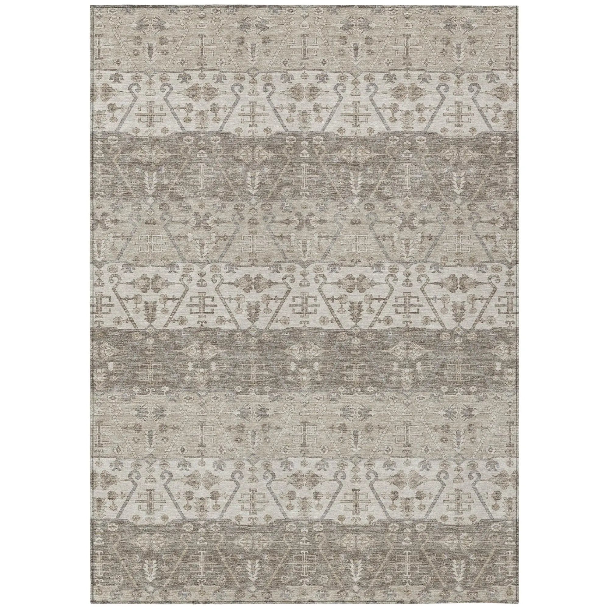 5' X 8' Beige And Brown Oriental Washable Indoor Outdoor Area Rug Homeroots Outdoor