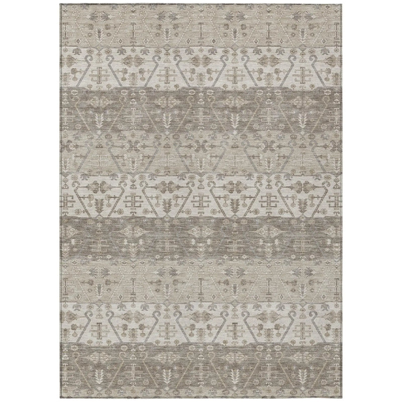 5' X 8' Beige And Brown Oriental Washable Indoor Outdoor Area Rug Homeroots Outdoor
