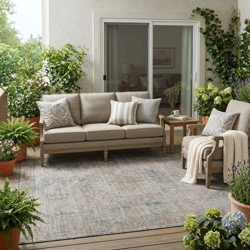 5' X 8' Beige And Brown Oriental Washable Indoor Outdoor Area Rug Homeroots Outdoor