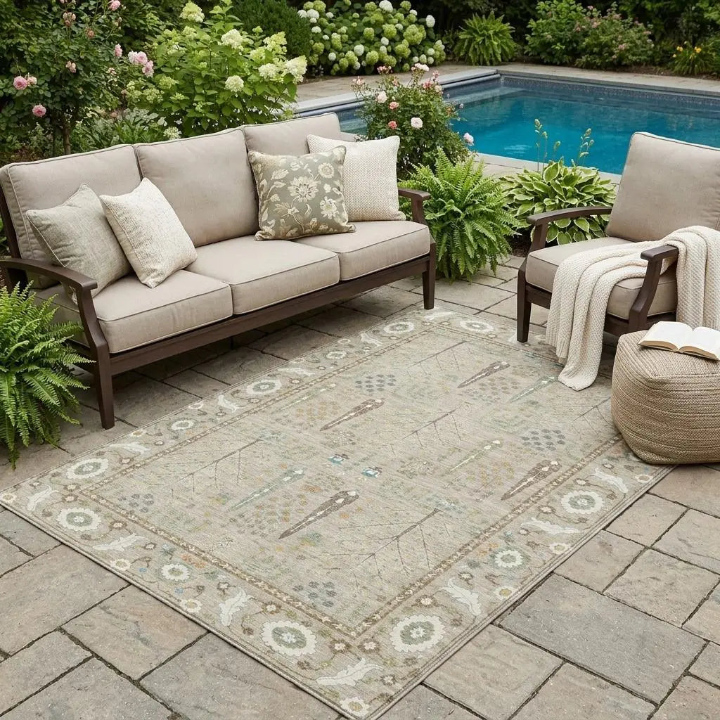 5' X 8' Beige And Brown Oriental Washable Indoor Outdoor Area Rug Homeroots Outdoor