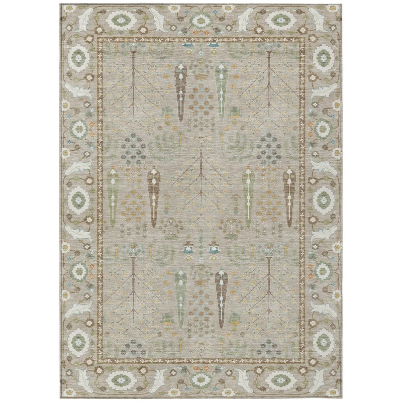 5' X 8' Beige And Brown Oriental Washable Indoor Outdoor Area Rug Homeroots Outdoor