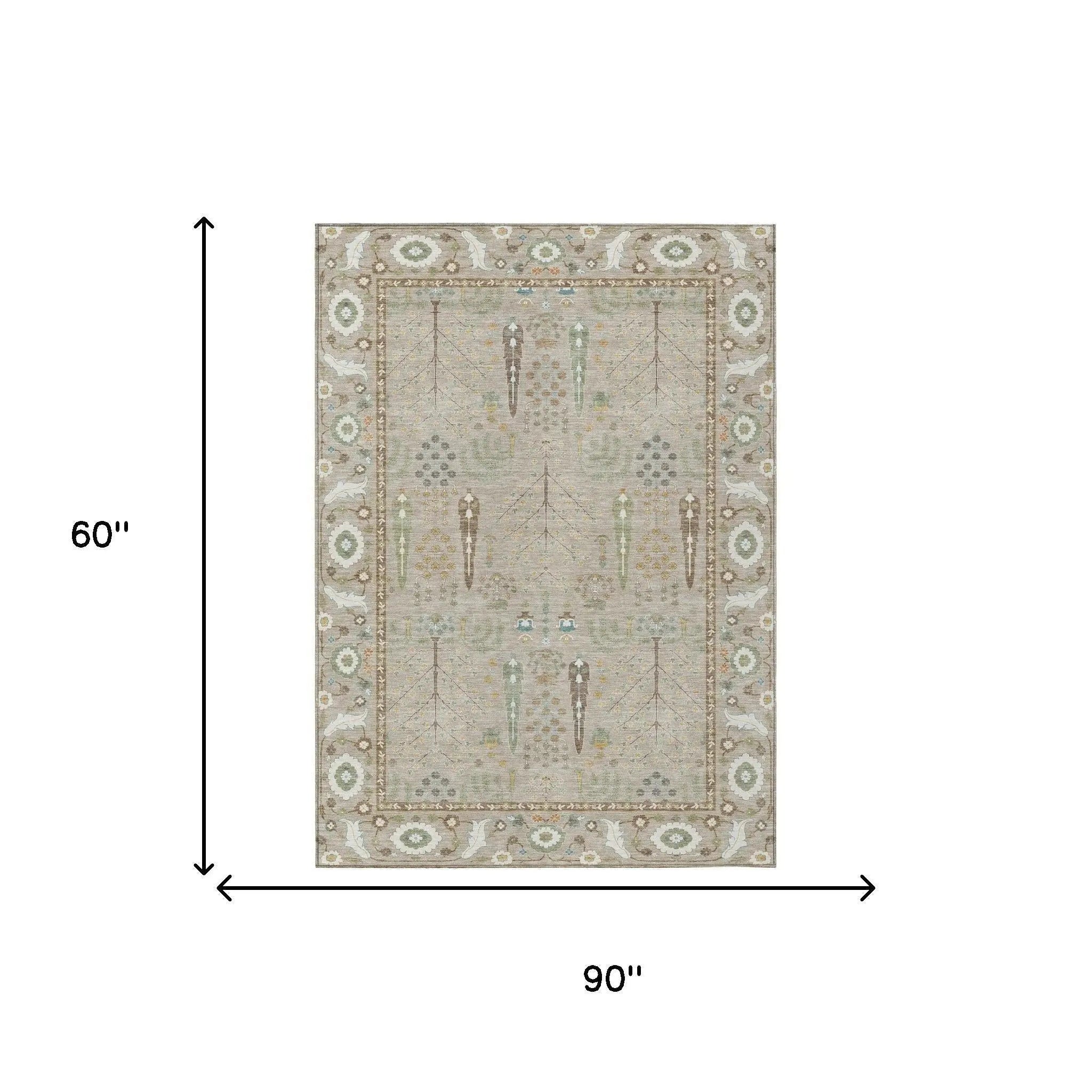 5' X 8' Beige And Brown Oriental Washable Indoor Outdoor Area Rug Homeroots Outdoor