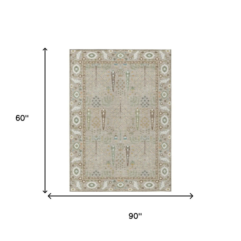 5' X 8' Beige And Brown Oriental Washable Indoor Outdoor Area Rug Homeroots Outdoor