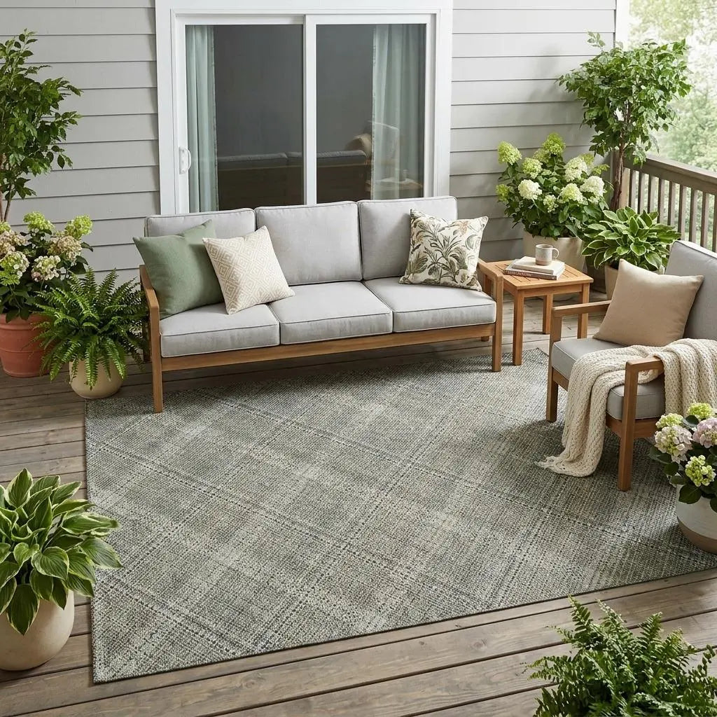 5' X 8' Beige And Brown Plaid Washable Indoor Outdoor Area Rug Homeroots Outdoor