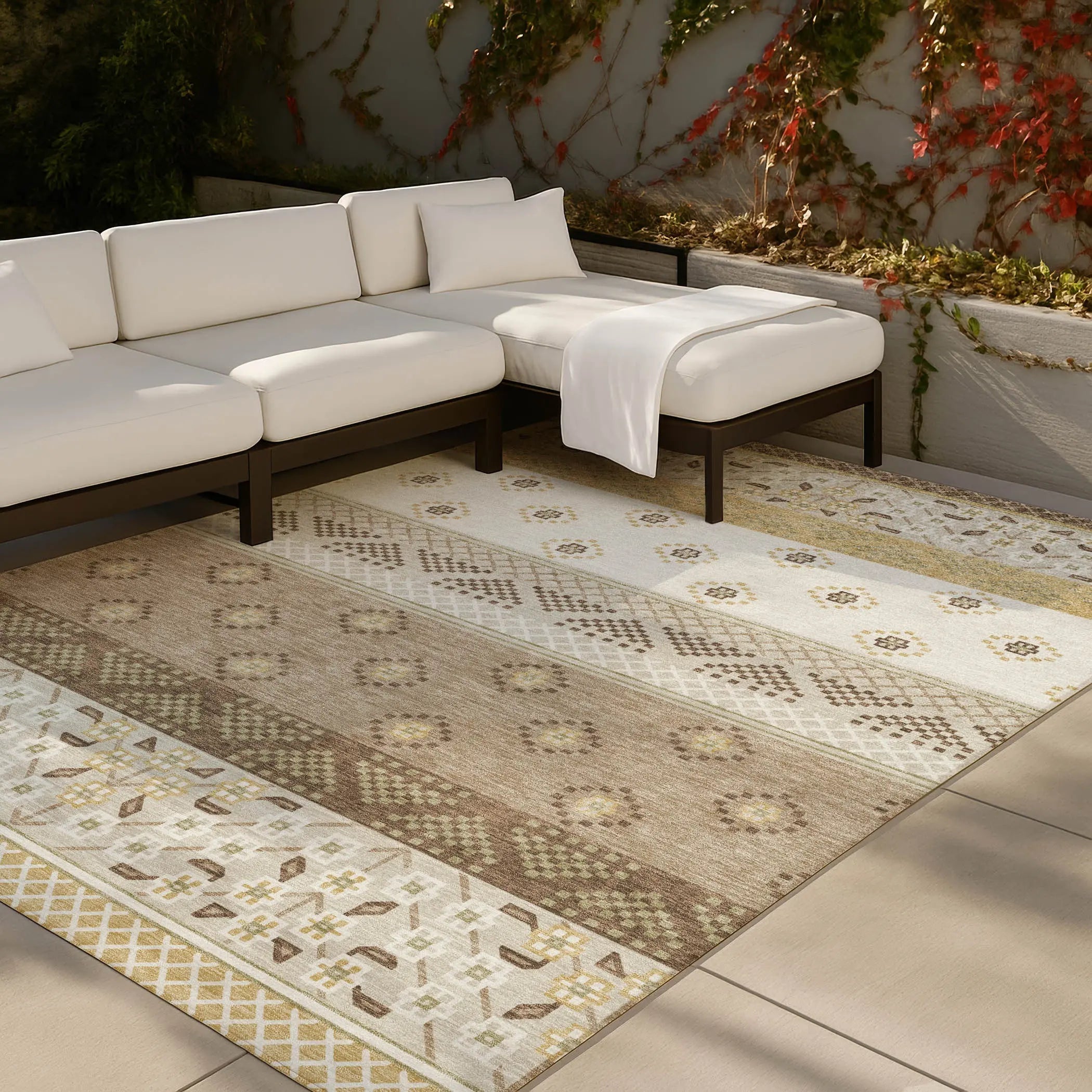 5' X 8' Beige And Brown Striped Washable Indoor Outdoor Area Rug Homeroots Outdoor