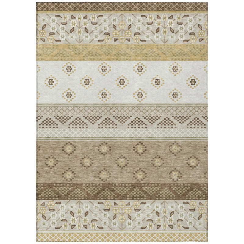5' X 8' Beige And Brown Striped Washable Indoor Outdoor Area Rug Homeroots Outdoor