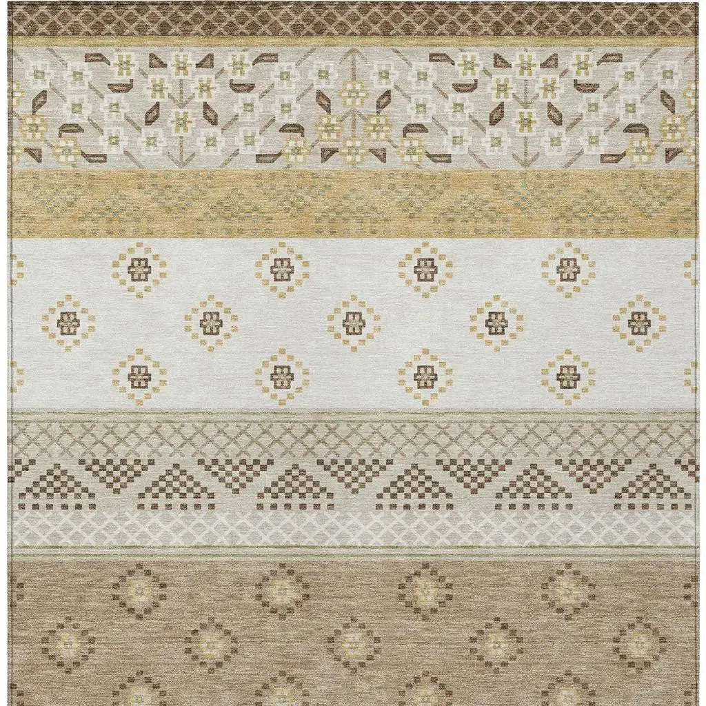 5' X 8' Beige And Brown Striped Washable Indoor Outdoor Area Rug Homeroots Outdoor