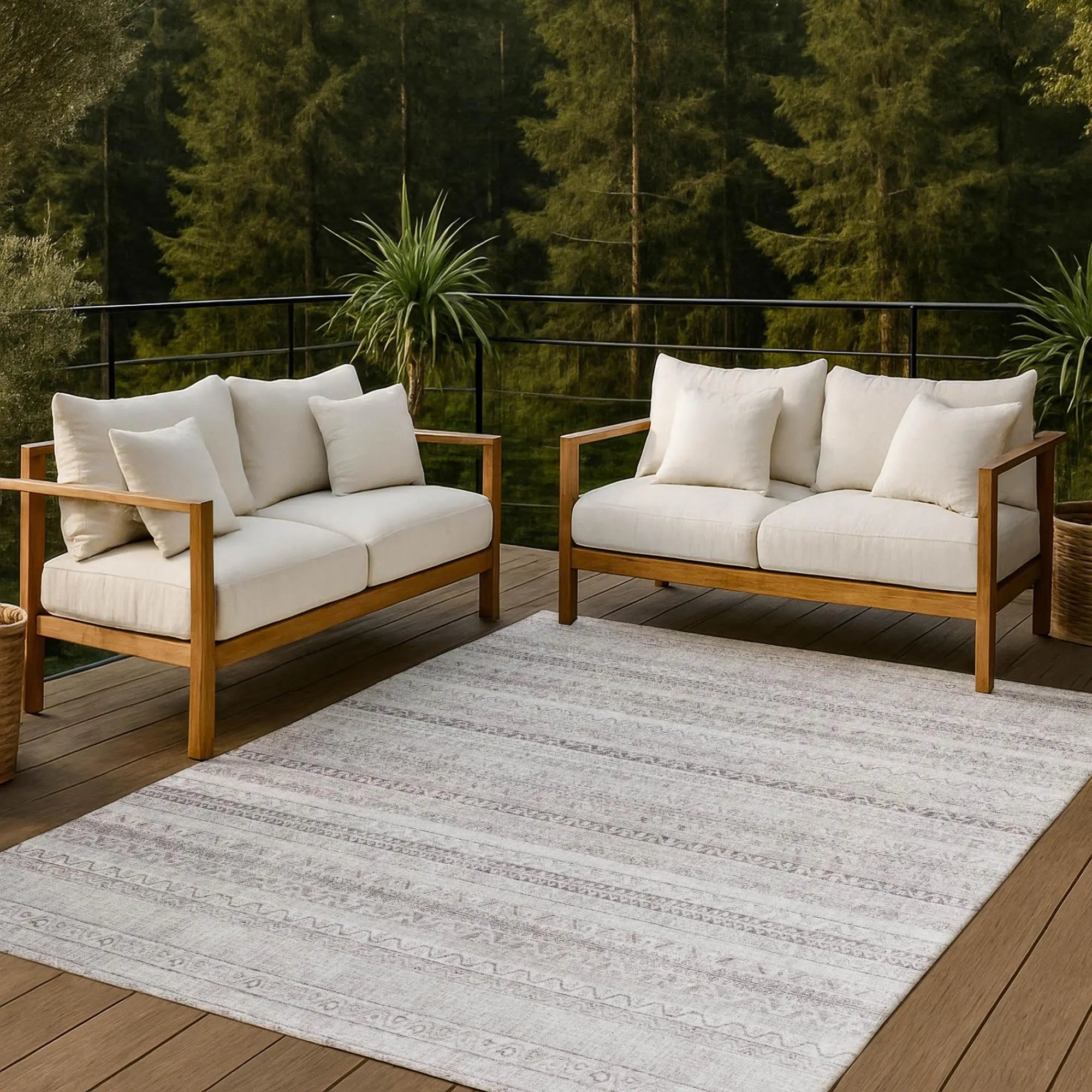 5' X 8' Beige And Brown Striped Washable Indoor Outdoor Area Rug Homeroots Outdoor