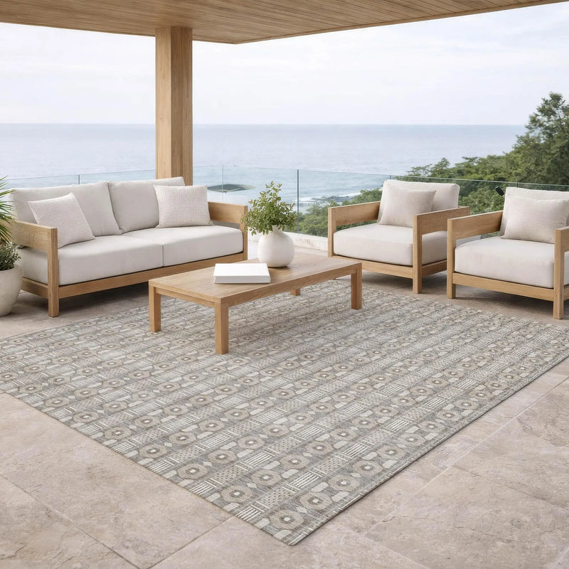 5' X 8' Beige And Brown Striped Washable Indoor Outdoor Area Rug Homeroots Outdoor