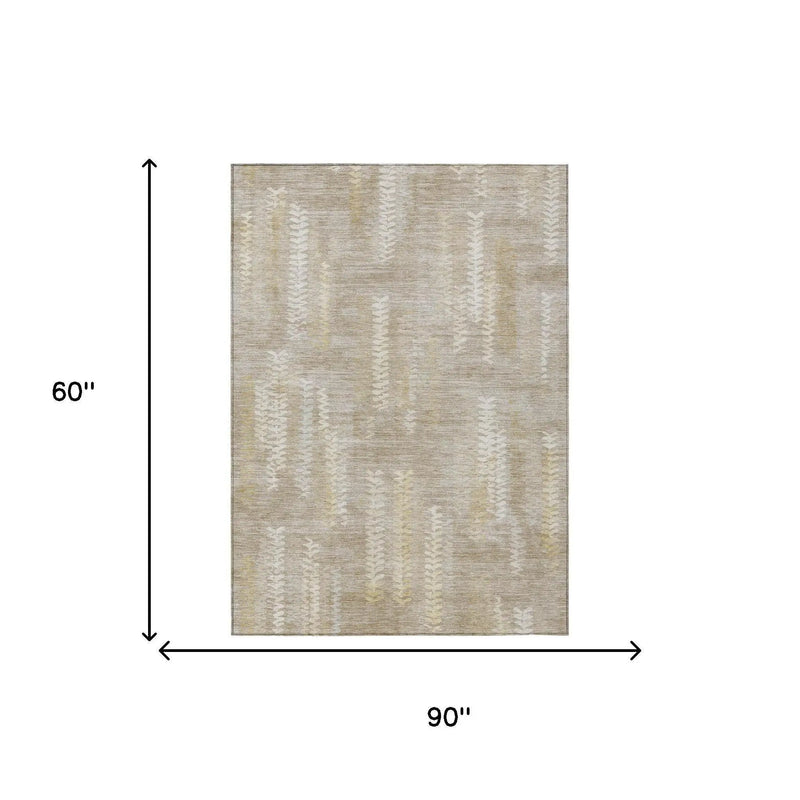 5' X 8' Beige And Brown Striped Washable Indoor Outdoor Area Rug Homeroots Outdoor