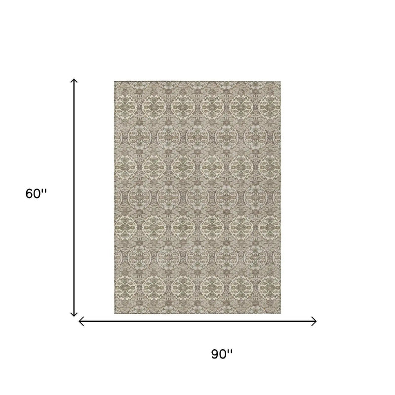5' X 8' Beige And Brown Striped Washable Indoor Outdoor Area Rug Homeroots Outdoor
