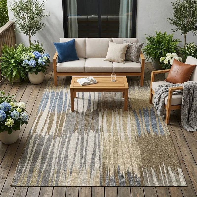 5' X 8' Beige And Brown Striped Washable Indoor Outdoor Area Rug Homeroots Outdoor