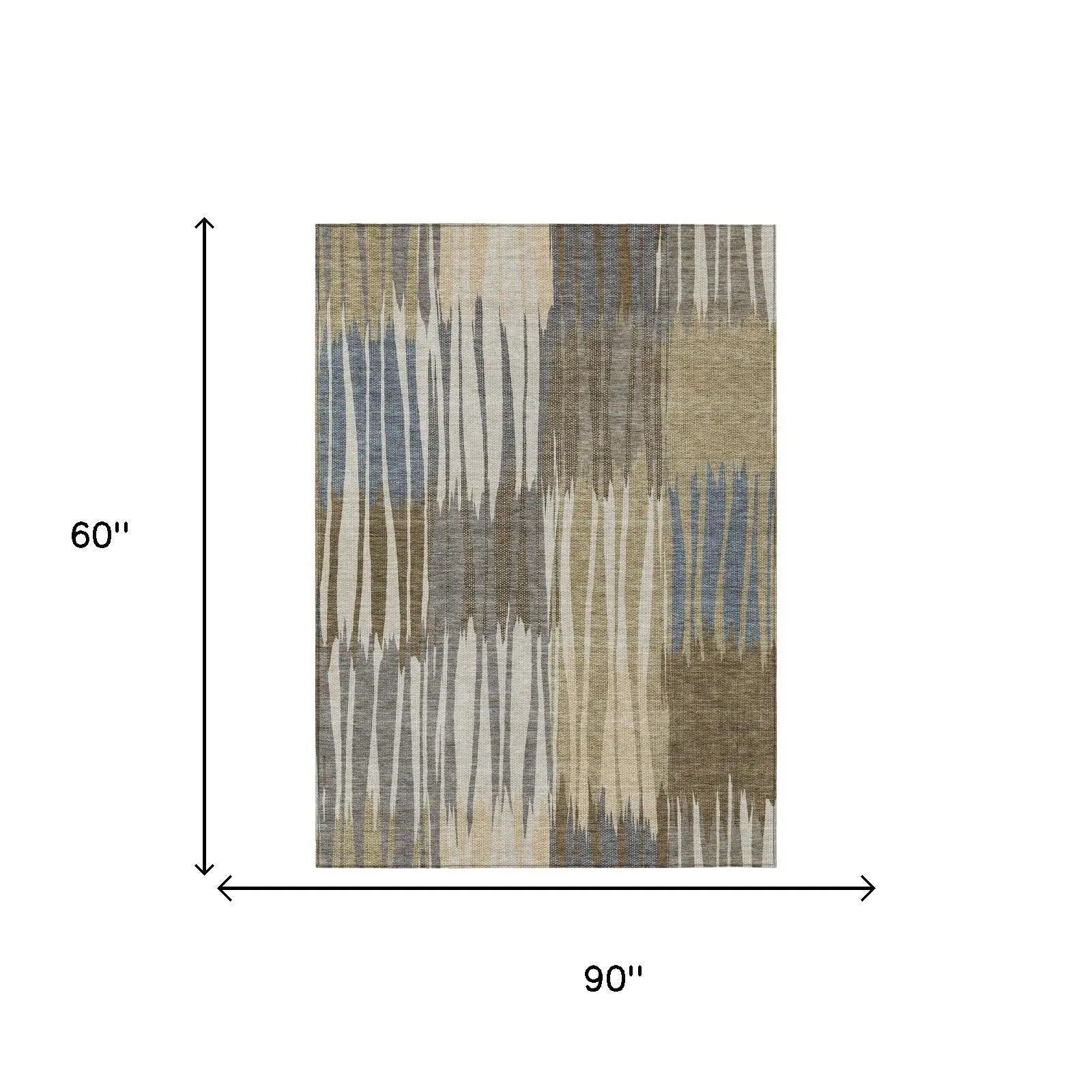 5' X 8' Beige And Brown Striped Washable Indoor Outdoor Area Rug Homeroots Outdoor