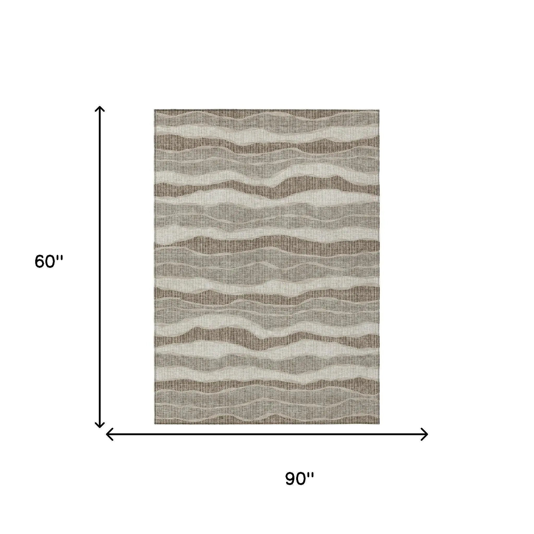 5' X 8' Beige And Brown Striped Washable Indoor Outdoor Area Rug Homeroots Outdoor